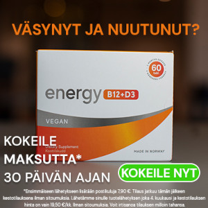 Kokeile tuotetta energy B12+D3 30 päivää