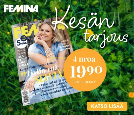 Femina 12 numeroa vain 49,90 € + EVY-aurinkosuojapaketin