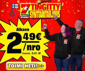 Seiska synttäritarjous - 2,49 € nro + veitsisetti ja kukkaro